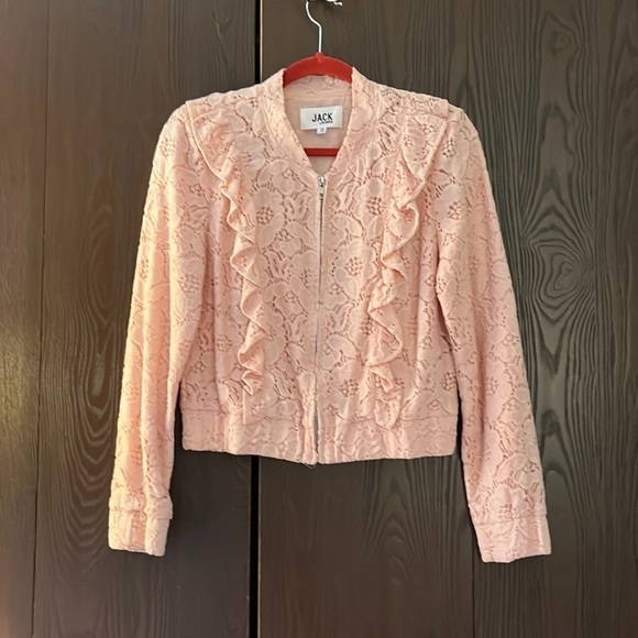 Jack by BB Dakota pale melon, crocheted jacket. Zipper front. Size Medium. - Picture 1 of 8